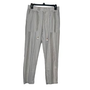 Anthropologie Women Pants Striped Linen Pull On Pockets Tassel Tie Boho Beige XS